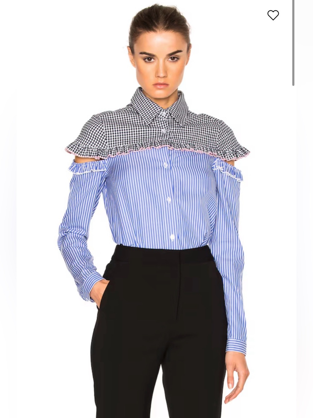 Sandy Liang Mercury Top Office Stripes & Gingham Button Down size 40